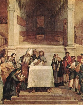lorenzo loto Painting - Presentación en el Templo 1554 Renacimiento Lorenzo Lotto